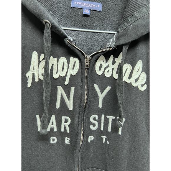 Y2K Style Aeropostale Hoodie Large Logo Sweatshirt Black Embroidered Preppy - Picture 3 of 6